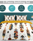 Boho Feather Print 3-Piece Bedding Set (1 Duvet Cover + 2 Pillow Shams) – 102"×90"