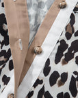 Plus Size Leopard Contrast Trim Half Button Top