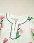 Floral Short Sleeve Split Neck Mini Dress