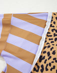 Plus Size Leopard Stripe Patchwork Side Slit Sweatshirt