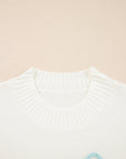 Embroidered Flower Ribbed Loose Sweater
