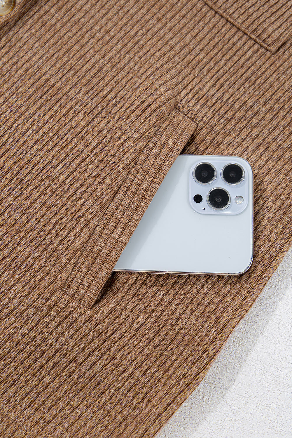 Solid Corduroy Button-Up Long Sleeve Jacket