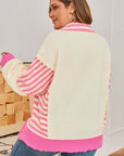 Plus Size Stripe Colorblock Collared Drop Shoulder Top