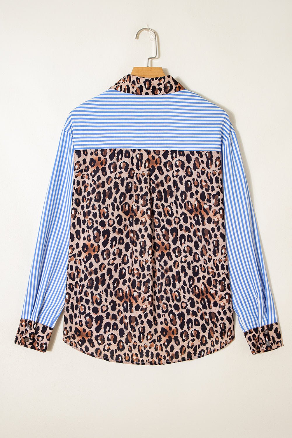 Stripe Leopard Patchwork Long Sleeve Buttoned Shirt