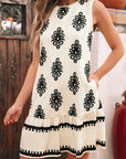Geometric Sleeveless Hollow Bow-Back Mini Dress