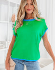Contrast Trim Crewneck Short Sleeve Sweater
