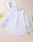 Stripe Shirred Cuff Button-Up Shirt
