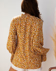 Boho Floral Ruffle Bubble Sleeve V-Neck Blouse