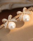 Ellis Rhinestone Bowknot Pearl Earrings