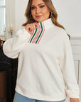 Plus Size Stripe Rhombus Textured Collared Sweatshirt