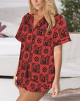 Baha Ranch Colores de Mexico Red Flamenco Mexican Tile Talavera Floral Satin Pajamas