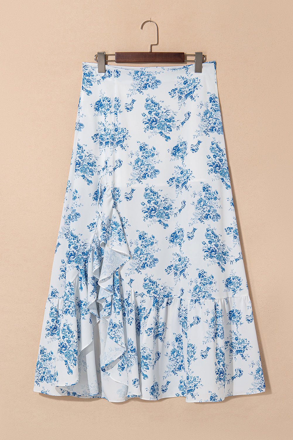 Salma Boho Floral High Waist Ruffle Split Maxi Skirt