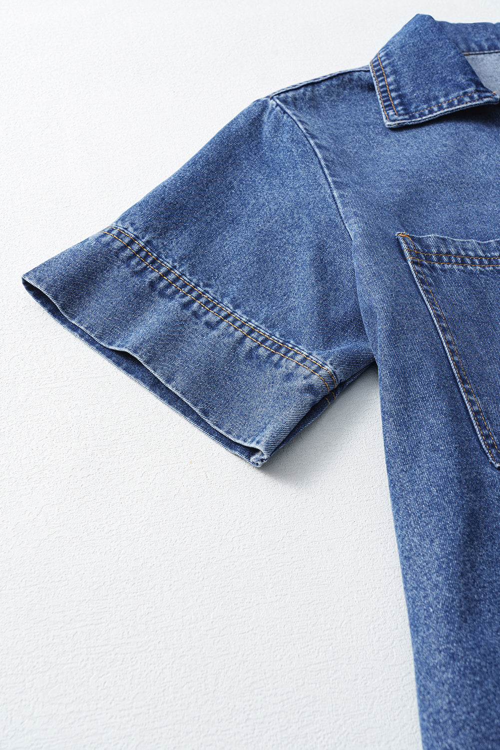 Blue Short Sleeve Collared Denim Mini Dress