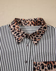 Stripe Leopard Patchwork Long Sleeve Buttoned Shirt