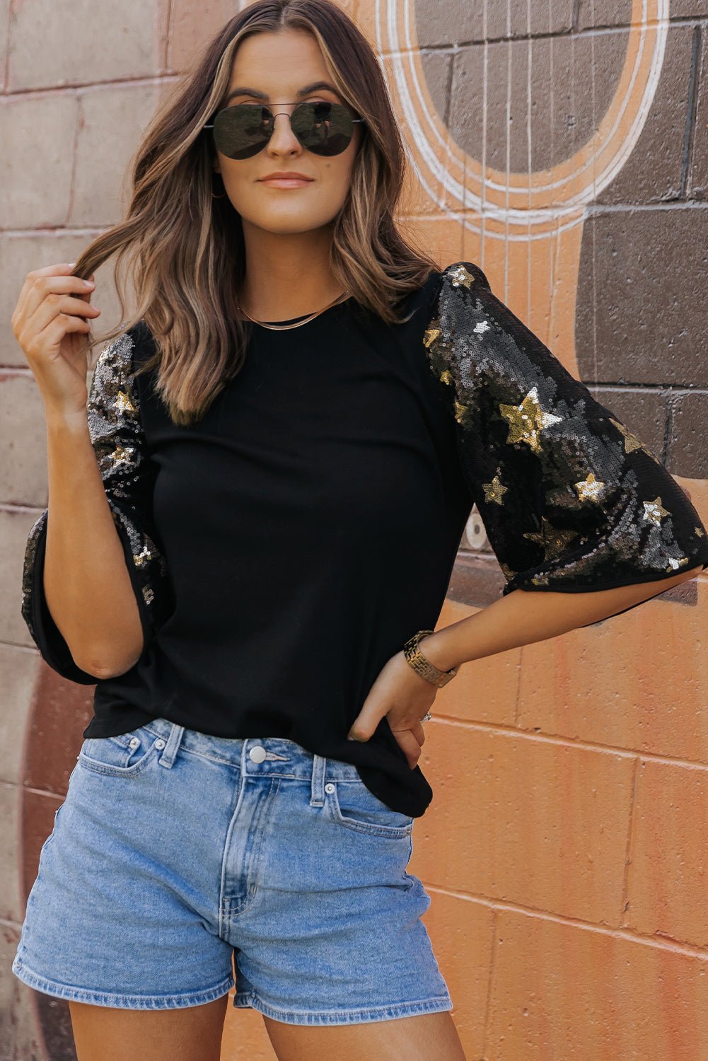 Lara Splicing Half Sleeve Top