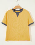 Contrast Trim Raw Hem Short Sleeve Top