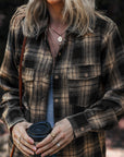 Plaid Double Flap Pocket Brushed Shacket
