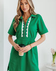 Geometric Patchwork Half-Zip Elastic Waist Dress