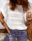 Hollow-Out Knit Round Neck Dolman Sweater