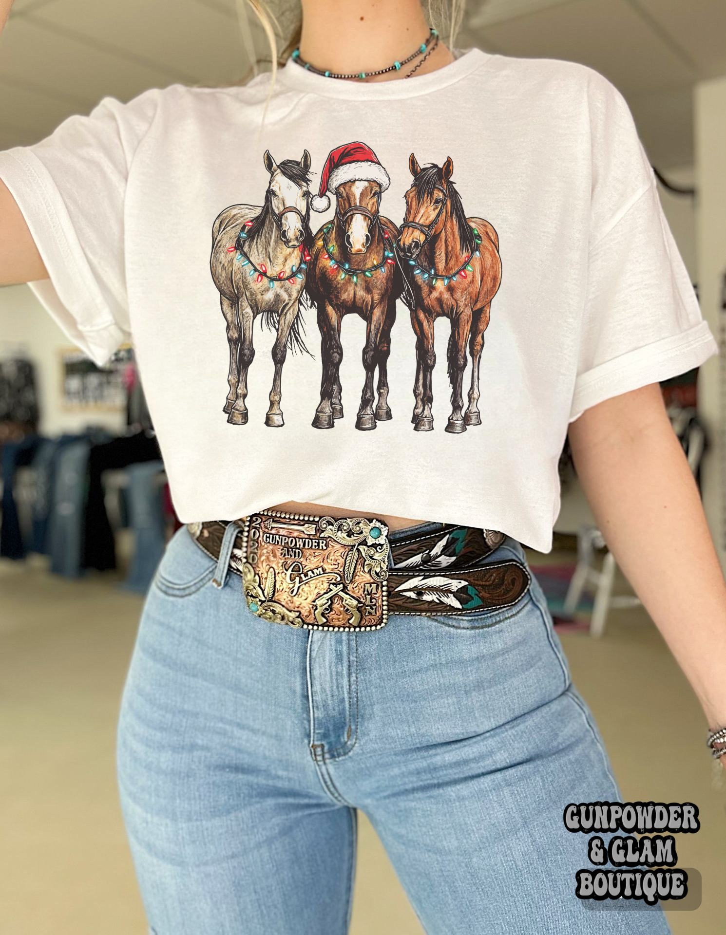 Christmas Light Horsey Tee or Crewneck