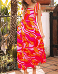 Abstract Knotted Shoulder High-Waist Maxi Dress