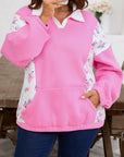 Plus Size Floral Patchwork Elastic Cuff Top