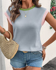 Colorblock Corded Knit Crew Neck Tee