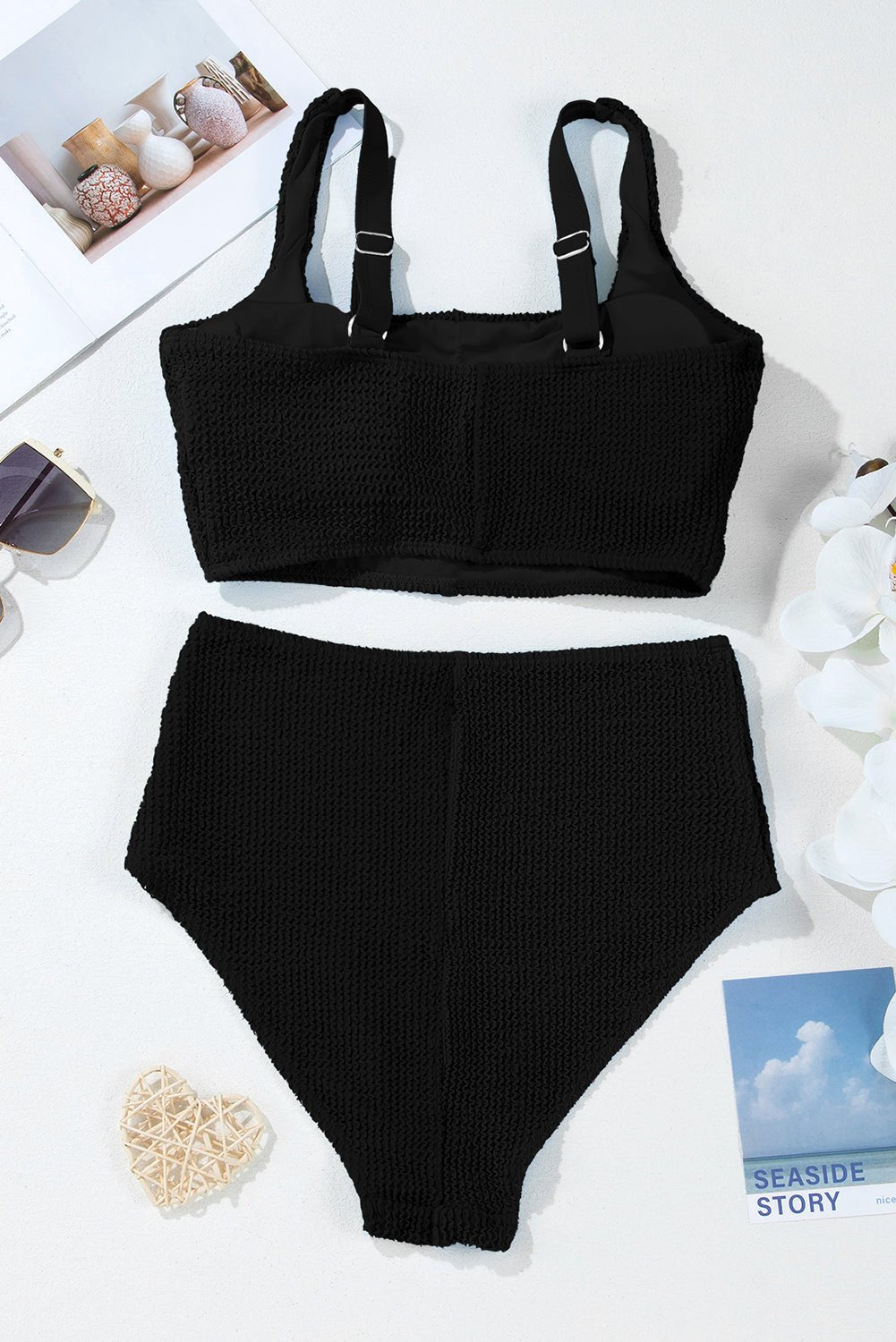 Colorblock Corded Top &amp; High Waist Bikini Set