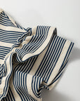 Stripe Ruffle Short Sleeve Contrast Trim Midi Dress