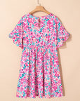 Plus Size Floral Frilled Short Sleeve Mini Dress