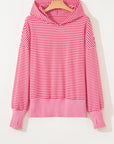Stripe Thumbhole Sleeve Side Slit Drop Shoulder Hoodie