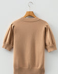 Solid Knit Short Puff Sleeve Sweater