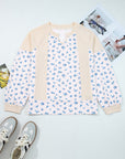 Floral Patchwork Waffle Knit Balloon Sleeve Top