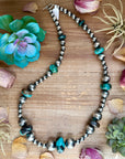 29” Massive Turquoise Rondelle Necklace – Sterling Silver Pearls
