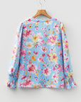 Floral Smocked Long Sleeve V-Neck Blouse