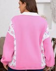 Plus Size Floral Patchwork Elastic Cuff Top