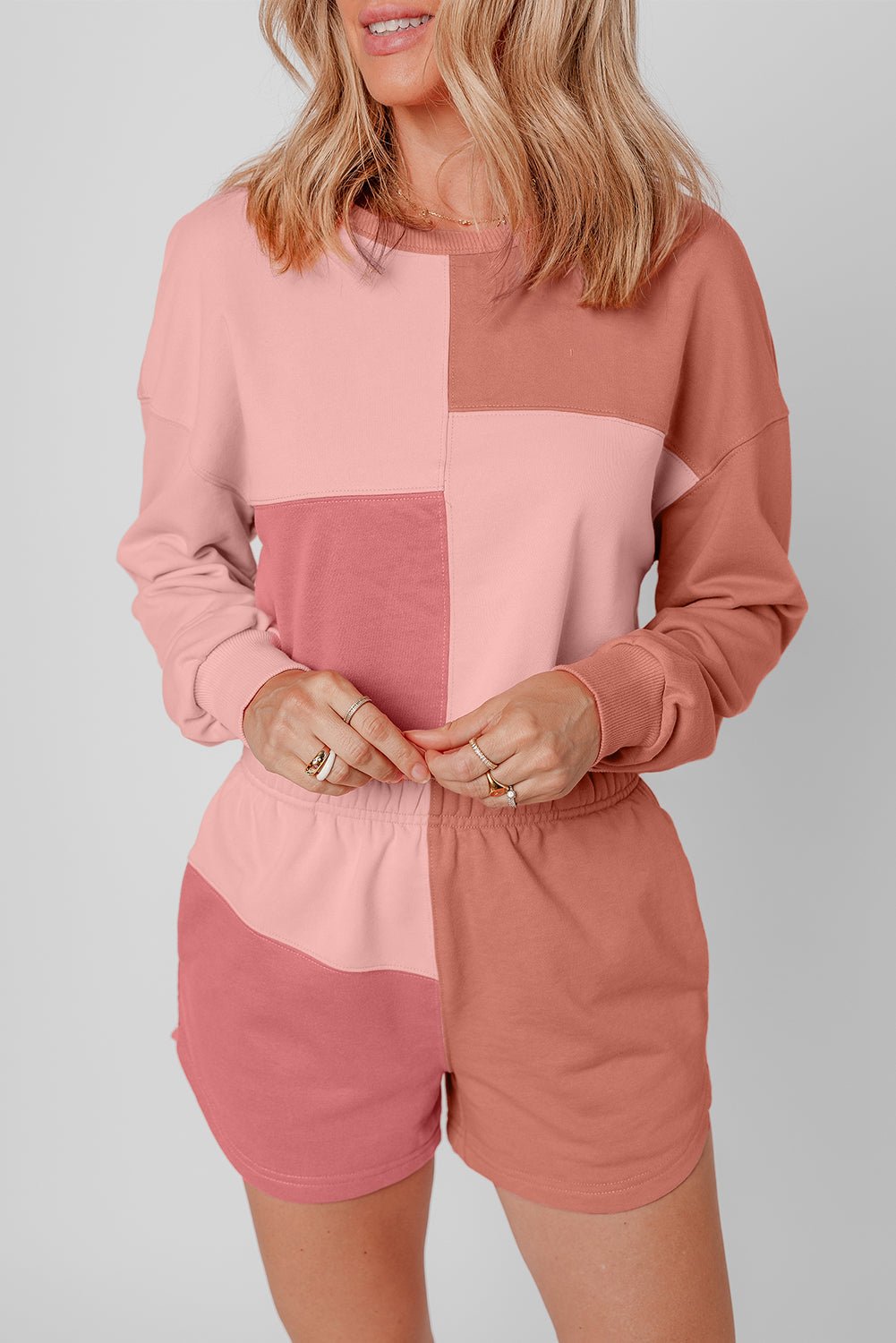 Saige Patchwork Long Sleeve Shorts