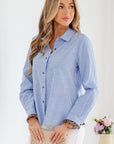 Stripe Leopard Ruffle Long Sleeve Buttoned Shirt