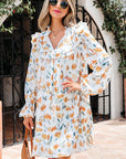 Katherine Floral Tie Neck Frilled Long Sleeve Dress