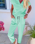 Solid V-Neck Tee and Drawstring Pants Set