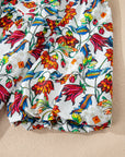 Floral Contrast V-Neck Puff Sleeve Blouse