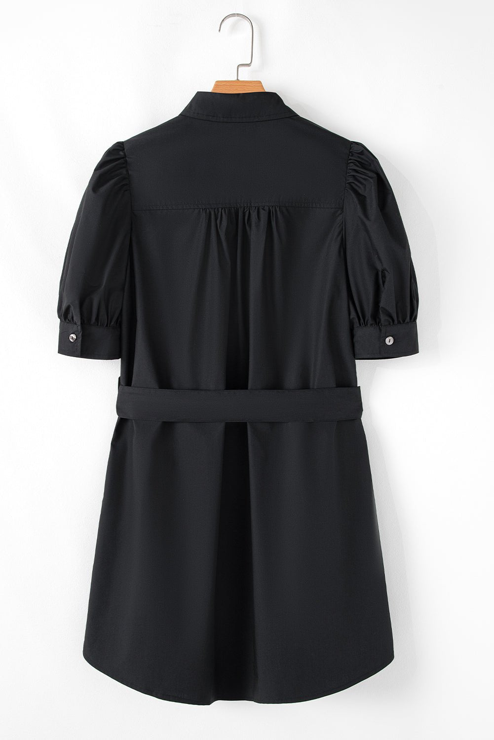 Malaya Button Up Tie Waist Puff Sleeve Mini Dress