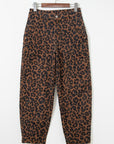 Leopard Seam Detail High Waist Barrel Leg Jeans