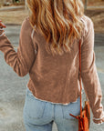 Solid Waffle Knit Round Neck Long Sleeve Top