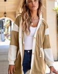 Waffle Knit Colorblock Patchwork Buttoned Hoodie
