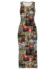 Baha Ranch Colores De Mexico Destination Mexico Sleeveless Bodycon Side Slit Long Dress