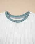 Colorblock Corded Knit Crew Neck Tee