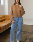 Hollowed Knit Wide Sleeve Pullover Sweater