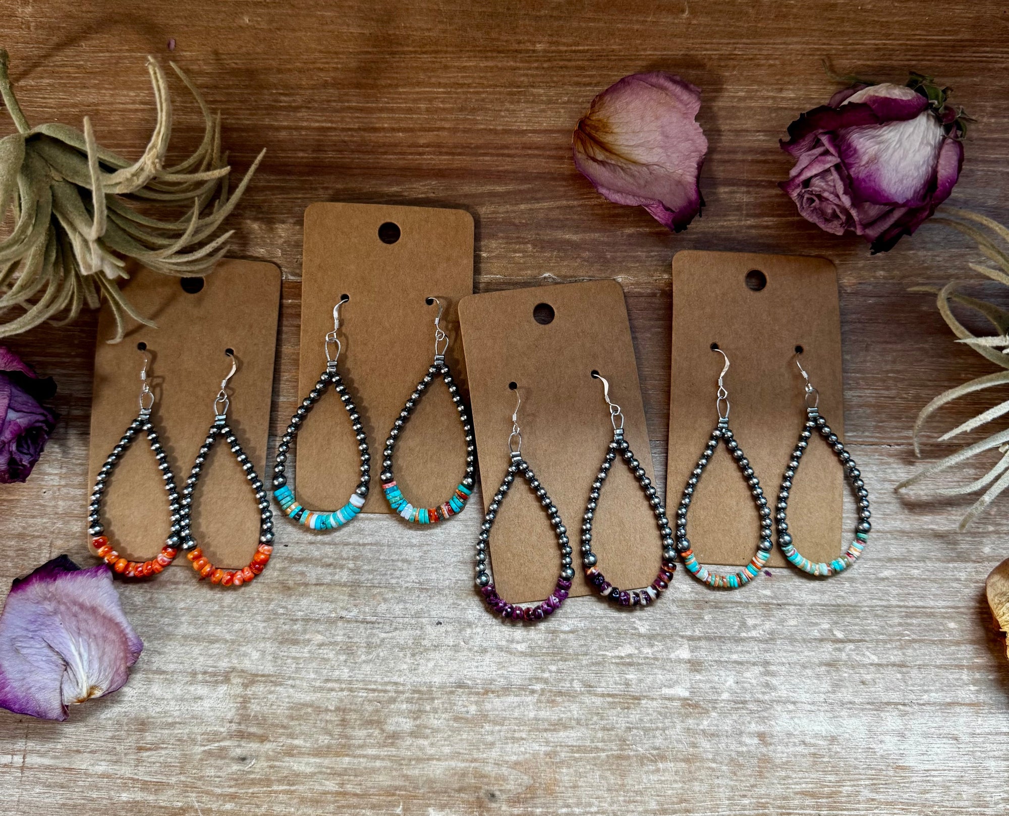 Green &amp; Orange Heishi Earrings – Sterling Silver Pearls