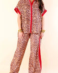 Leopard Contrast Trim Top and Pant Set